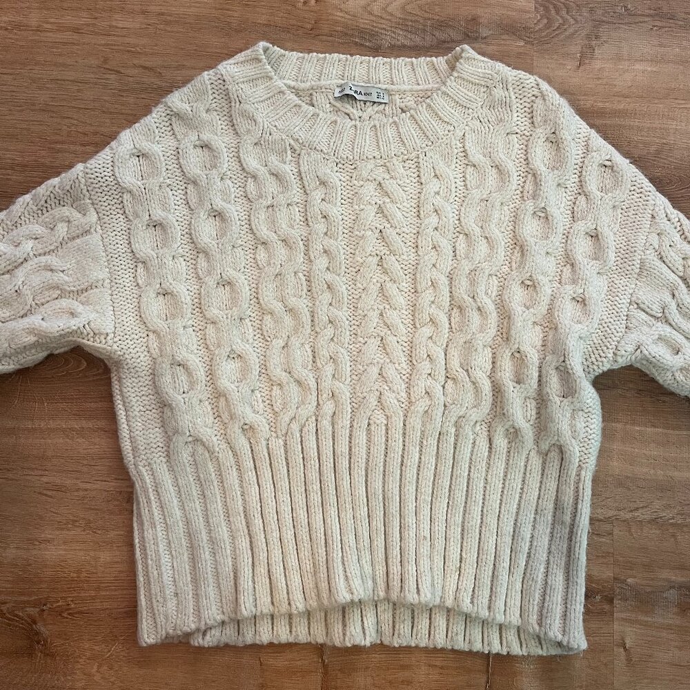 Zara Cable Knit Cream Sweater S